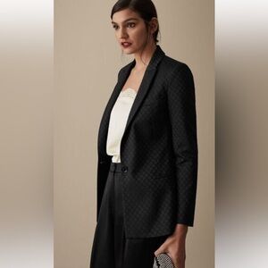 Reiss Fortuna Diamond Jacquard Blazer in Black with Metallic Fibers Size 2